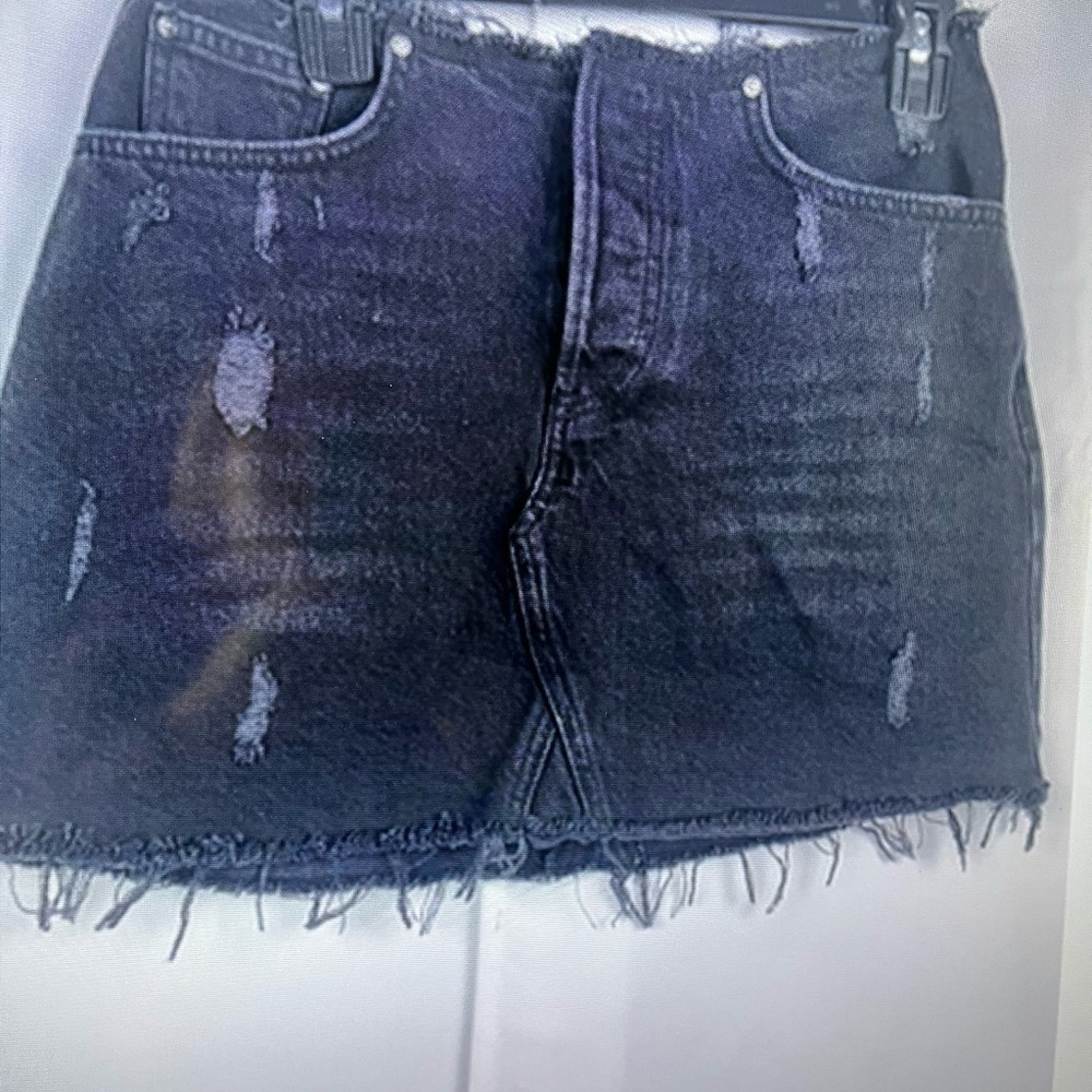 BDG Womens Black Denim Skirt Distressed Raw Hem Button Fly Mini Size M